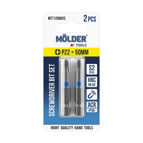 MT7125002C MOLDER Набір біт MOLDER PZ2x50мм 2шт в блістері кольорове маркування