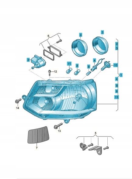 Volkswagen OE 7E1941016T Галогенний рефлектор правий ASO VW