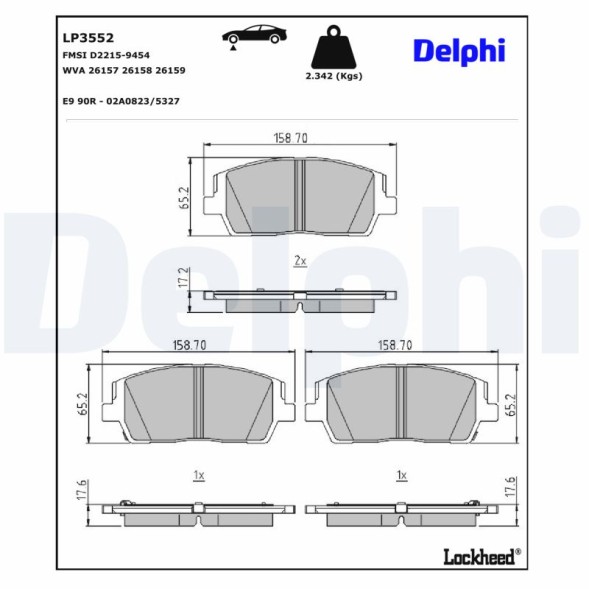 LP3552 DELPHI Комплект гальмівних колодок з 4 шт дисків