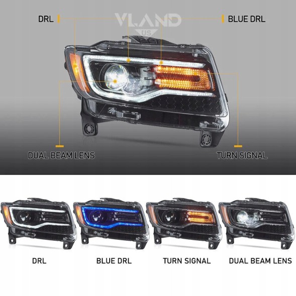 ВЛАНД YAA-DQ-0509-2B32C-3 Фари лампи kpl vland led lift-look jeep grand cherokee wk2 2010-2013