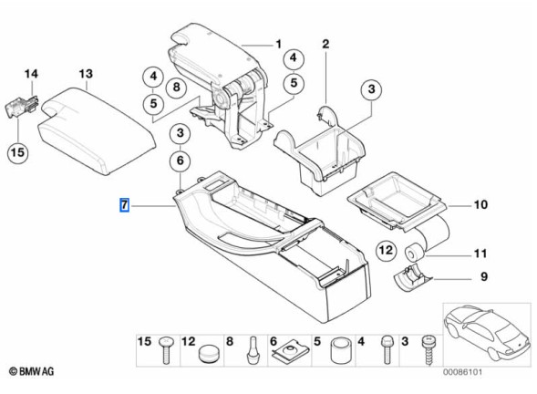 BMW OE Консоль підлокітника RHD BMW 51168218306 Серія 3 Е46