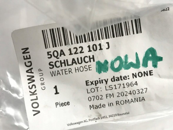 Volkswagen OE 5QA122101J Volkswagen caddy шланг охолоджуючої рідини зі швидкоз'ємним з'єднанням 5qa122101j