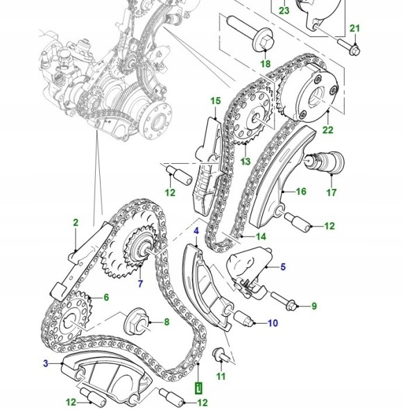 Китай JDE40593KIT Комплект ГРМ Jaguar F-PACE E-PACE XE XF 260 2.0 дизель Ingenium