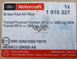 Ford OE MEMK2J-2M008-A1A Гальмівні колодки задні transit 14-custom 12- 2600772 _ memk2j-2m008-a1a
