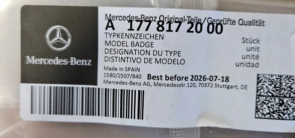 Mercedes-Benz OE Mercedes W177 Задня заслінка багажника Емблема Надпис A200 A1778172000