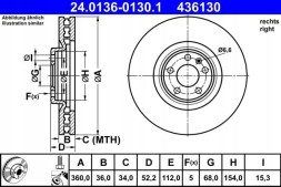 ATE 24.0136-0130.1 Гальмівний диск правий передній вентильований