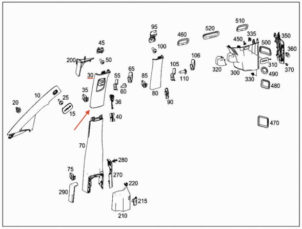 Mercedes-Benz OE NOWA ORYGINALNA LEWA GÓRNA OSŁONA SŁUPKA B MERCEDES VITO W447 A4476904625 НОВА ОРИГІНАЛЬНА ЛІВА ВЕРХНЯ КРИШКА СТІЙКИ B MERCEDES VITO W447 A4476904625