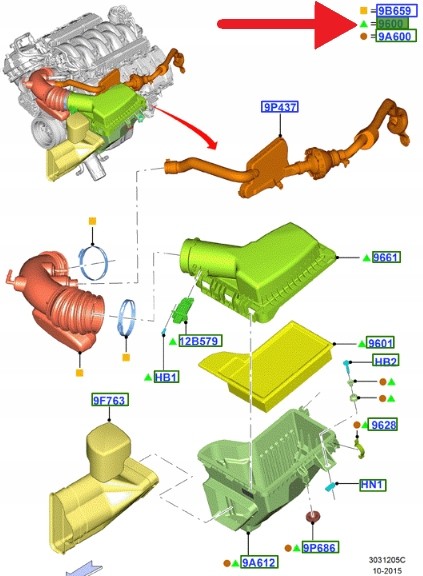 Ford OE FR3C-9600-BJ FR3Z9600G КОРПУС ПОВІТРЯНОГО ФІЛЬТРА 5.0 V8 FORD MUSTANG 2015- 2163599 _ FR3C-9600-BJ