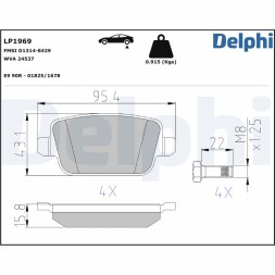 LP1969 DELPHI Комплект гальмівних колодок з 4 шт дисків