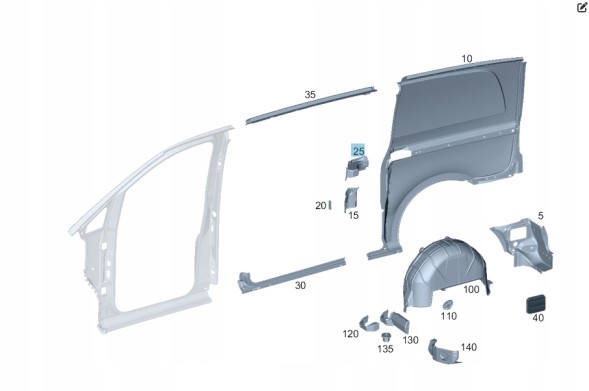 Mercedes-Benz OE 447 630 02 22 ВНУТРІШНІЙ ПРОФІЛЬ БРИЗКОВИКА ЗАДНЯ ПРАВА MERCEDES V КЛАС EQV VITO