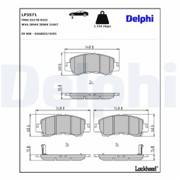 LP3571 DELPHI Комплект гальмівних колодок з 4 шт дисків