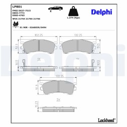 LP801 DELPHI Комплект гальмівних колодок з 4 шт дисків