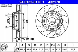 ATE 24.0132-0170.1 Гальмівні диски передні mercedes cls w218 322мм 24.0132-0170.1 ate