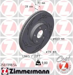 Zimmermann 250.1398.54 Гальмівний диск 250.1398.54 zimmermann ford
