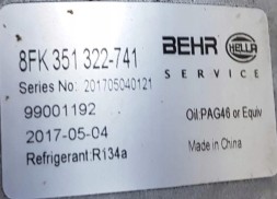 Behr Hella Service 8FK 351 322-741 Behr hella service 8fk 351 322-741 компресор кондиціонера