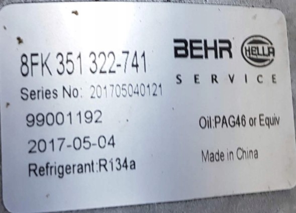 Behr Hella Service 8FK 351 322-741 Behr hella service 8fk 351 322-741 компресор кондиціонера
