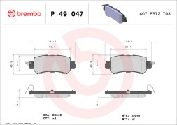 P49047 BREMBO Комплект гальмівних колодок з 4 шт дисків