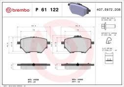 P61122 BREMBO Комплект гальмівних колодок з 4 шт дисків