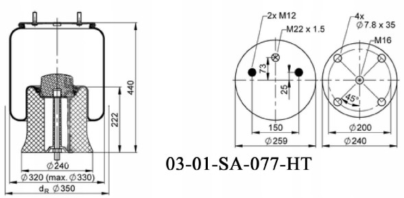 HT Europe 03-01-SA-077-HT ПОДУШКА ПІДВІСКИ ОСІ SAF INTEGRAL KOEGEL HT 2626V