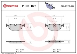 P06025 BREMBO Комплект гальмівних колодок з 4 шт дисків