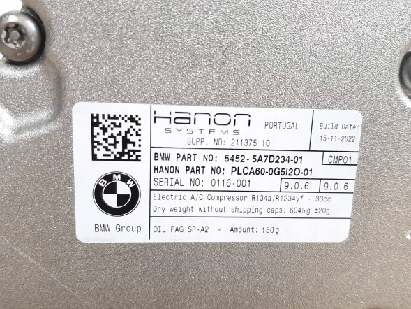 BMW OE 5A84870 BMW PLCA60-0G5I20-02 HANON BMW U06 U11 G70 Гібрид PHEV Компресор кондиціонера