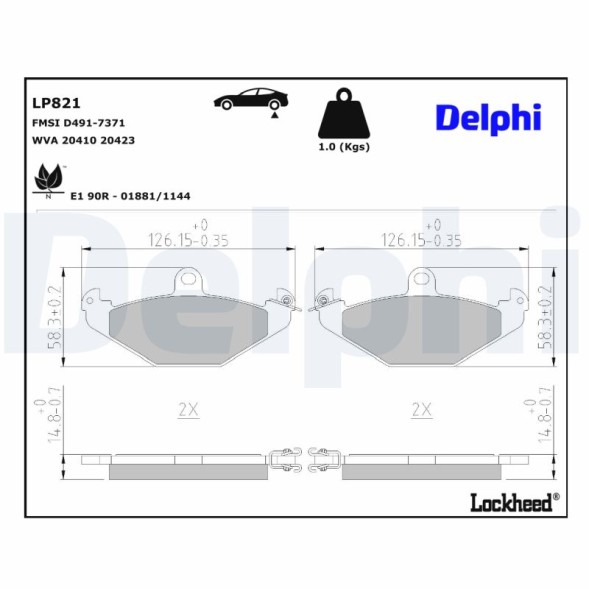 LP821 DELPHI Комплект гальмівних колодок з 4 шт дисків