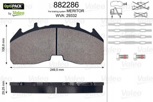 Valeo 882286 Гальмівні колодки p + t wva: 29332 scania s meritor - valeo 882286