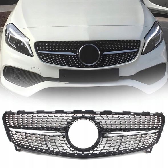 Китай 43MB-C-227-SPR Муляж решітки радіатора DIAMOND Mercedes A-Class W176 Чорний + Хром 2016–2018 РЕСТАЙЛІНГ