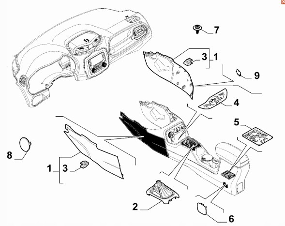 Jeep OE 735631049 Кожух важеля КПП з рамкою важеля КПП, накладка Jeep Renegade OE,