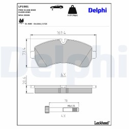 LP1981 DELPHI Комплект гальмівних колодок з 4 шт дисків