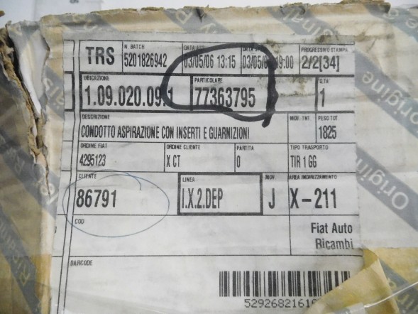 Fiat OE ВПУСКНИЙ КОЛОН FIAT 500 12- 77363795