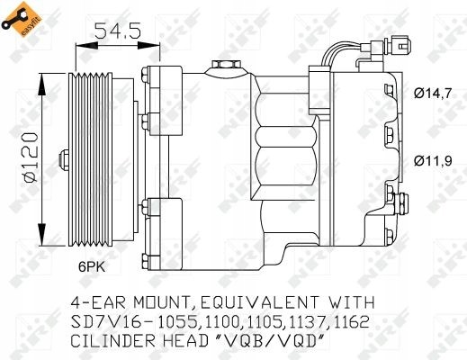 NRF NRF 32033 Nrf nrf32033 компресор кондиціонера vw sd7v16 гольф/шаран/пасат