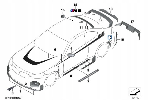 BMW OE Накладка на бампер права задня M PERFORMANCE BMW M2 G87 51135A64A12