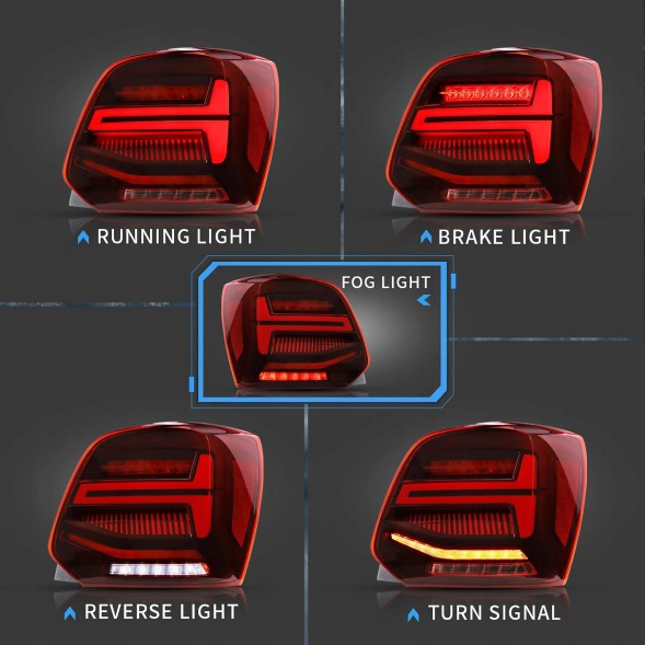 VLAND LDVWV4 9533913E mhm Комплект задніх ліхтарів Vland Led Neon з динамічними діодами для Vw Polo V 6R 6R0 2009-2017
