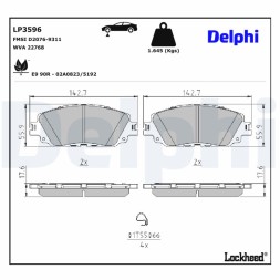 LP3596 DELPHI Комплект гальмівних колодок з 4 шт дисків