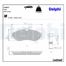 LP847 DELPHI Комплект гальмівних колодок з 4 шт дисків