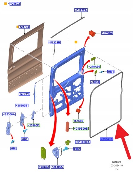 Ford OE KK31-V253A10-DA FORD TRANSIT MK8 УЩІЛЬНЕННЯ ЗСУВНИХ ДВЕРЕЙ ПРАВ