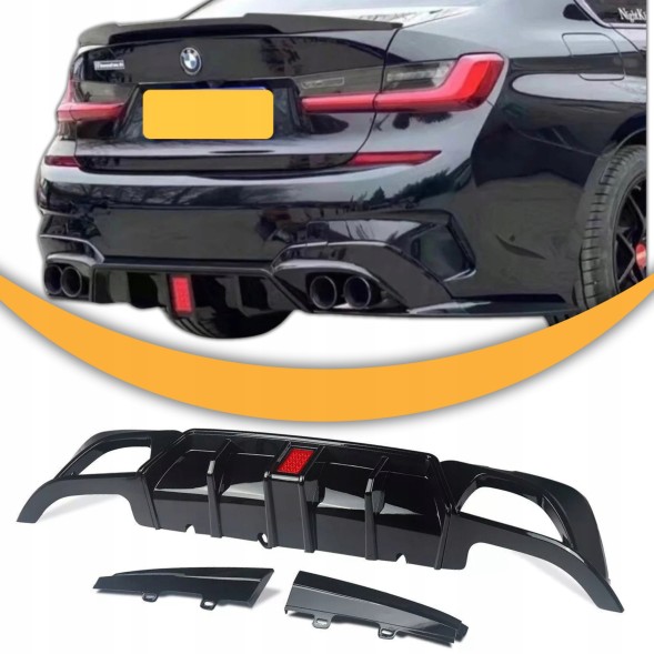 Китай Dyfuzor Dokładka LED BMW G20 G21 M340i Дифузор BMW G20 G21 Чорний Блиск + Накладки Бампера Пакет Накладка M340i