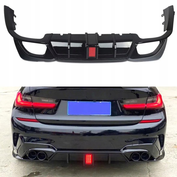 Китай Dyfuzor Dokładka LED BMW G20 G21 M340i Дифузор BMW G20 G21 Чорний Блиск + Накладки Бампера Пакет Накладка M340i