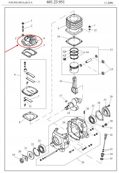 Polmo 601.22.101.04.7 Головка компресора 601.22.., 601.23.., 601.26.. - FOS Polmo Łódź оригінал