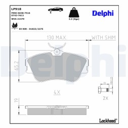 LP918 DELPHI Комплект гальмівних колодок з 4 шт дисків