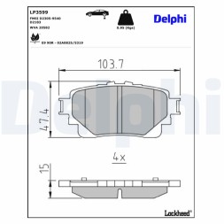 LP3599 DELPHI Комплект гальмівних колодок з 4 шт дисків