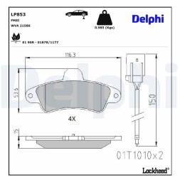 LP853 DELPHI Комплект гальмівних колодок з 4 шт дисків