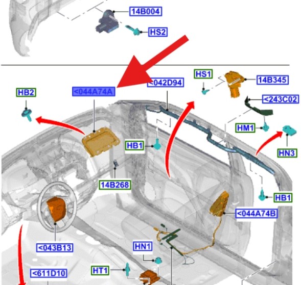 Ford OE AB39-21044H30-BE, AB3Z21044A74N ПОДУШКА БЕЗПЕКИ ПАСАЖИРА FORD RANGER 2014-2019 OE 2323189 _ AB39-21044H30-BE