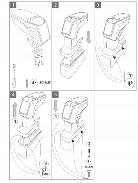 Rati V01365 Підлокітник з адаптером для Hyundai i10, 2019- , ARM2-Black