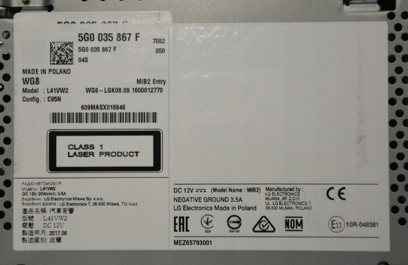 Volkswagen OE 5G0035867F Allmotive 5G0035867F VW СЕНСОРНЕ РАДІО CD SD ОРИГІНАЛЬНЕ
