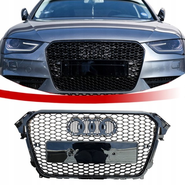Китай ATRAPA GRILL ZDERZAKA PLASTER MIODU A4 B8,5 LIFT CZARNY POŁYSK Решітка радіатора Audi A4 B8,5 рестайлінг чорний глянець