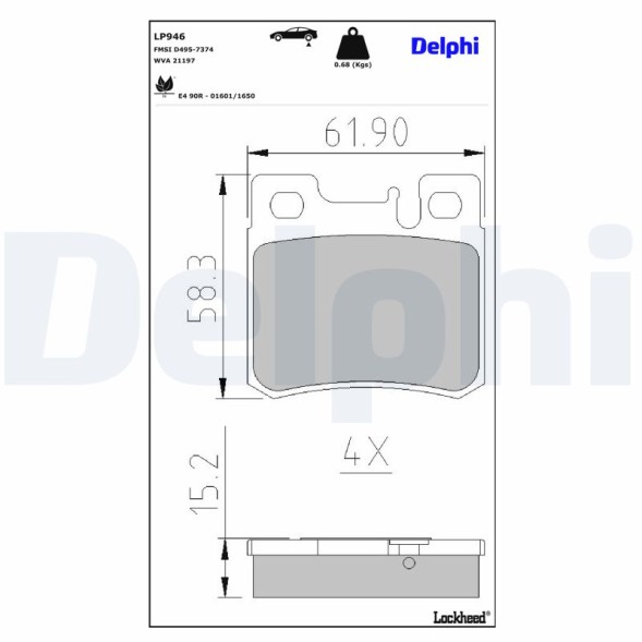 LP946 DELPHI Комплект гальмівних колодок з 4 шт дисків