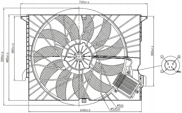 Loro DSP-V5QQ 2115002293 2115001893 A2115001893 A2115002293 2115000493 2115001393 A2115000493 A2115001393 115050655 A2115050255 115002293 2115050255 Вентилятор радіатора Mercedes W211 W221 850W 547мм CDI A2115001893