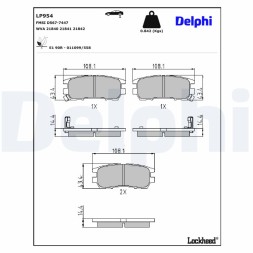 LP954 DELPHI Комплект гальмівних колодок з 4 шт дисків